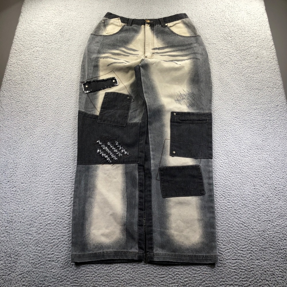 Vtg Raw Blue Jeans Mens 34x34 (Fits 31x33) Gray Baggy Y2K Skater Faded Wide Leg